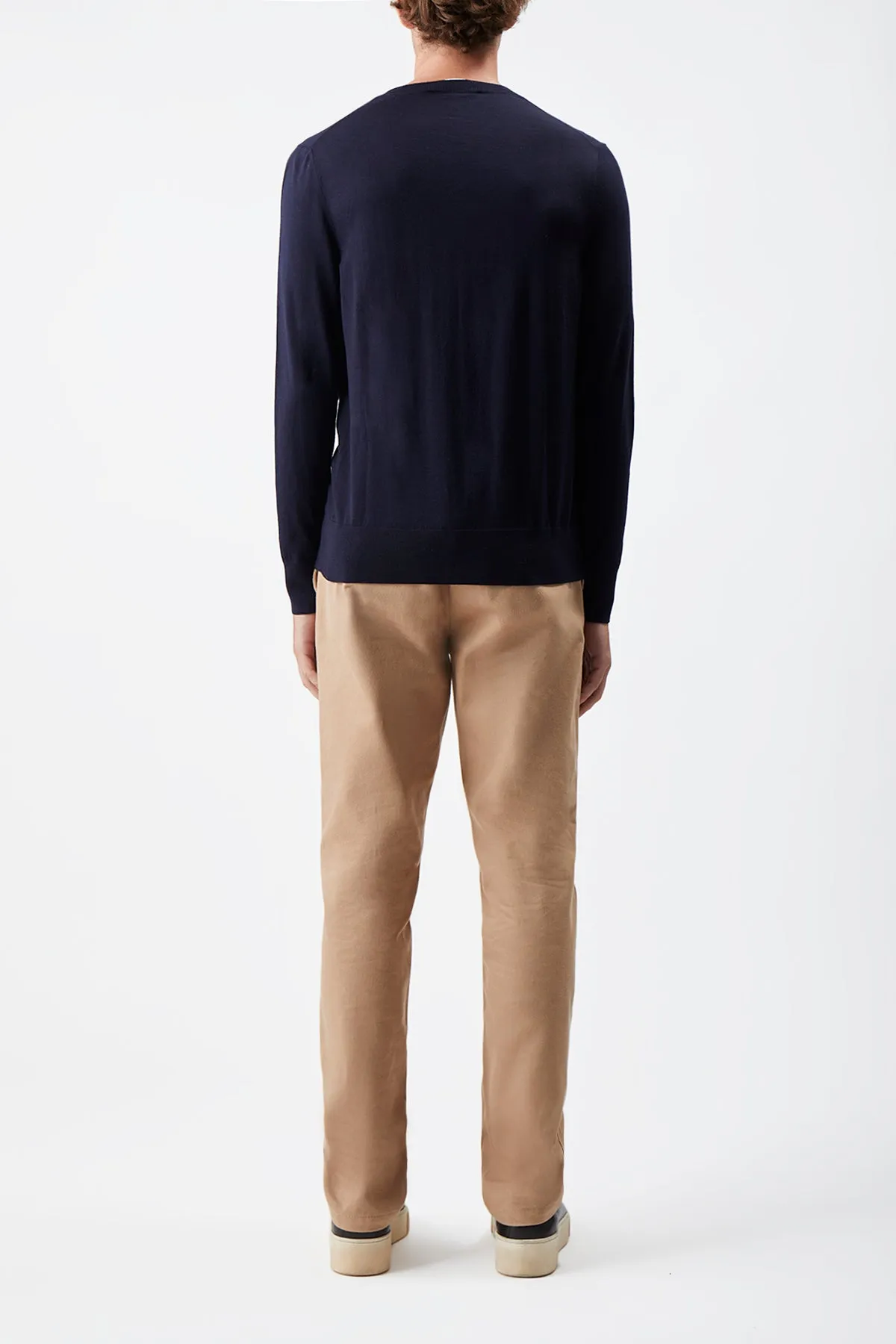 Palco Knit Crewneck in Navy Merino Wool Travel Comfort