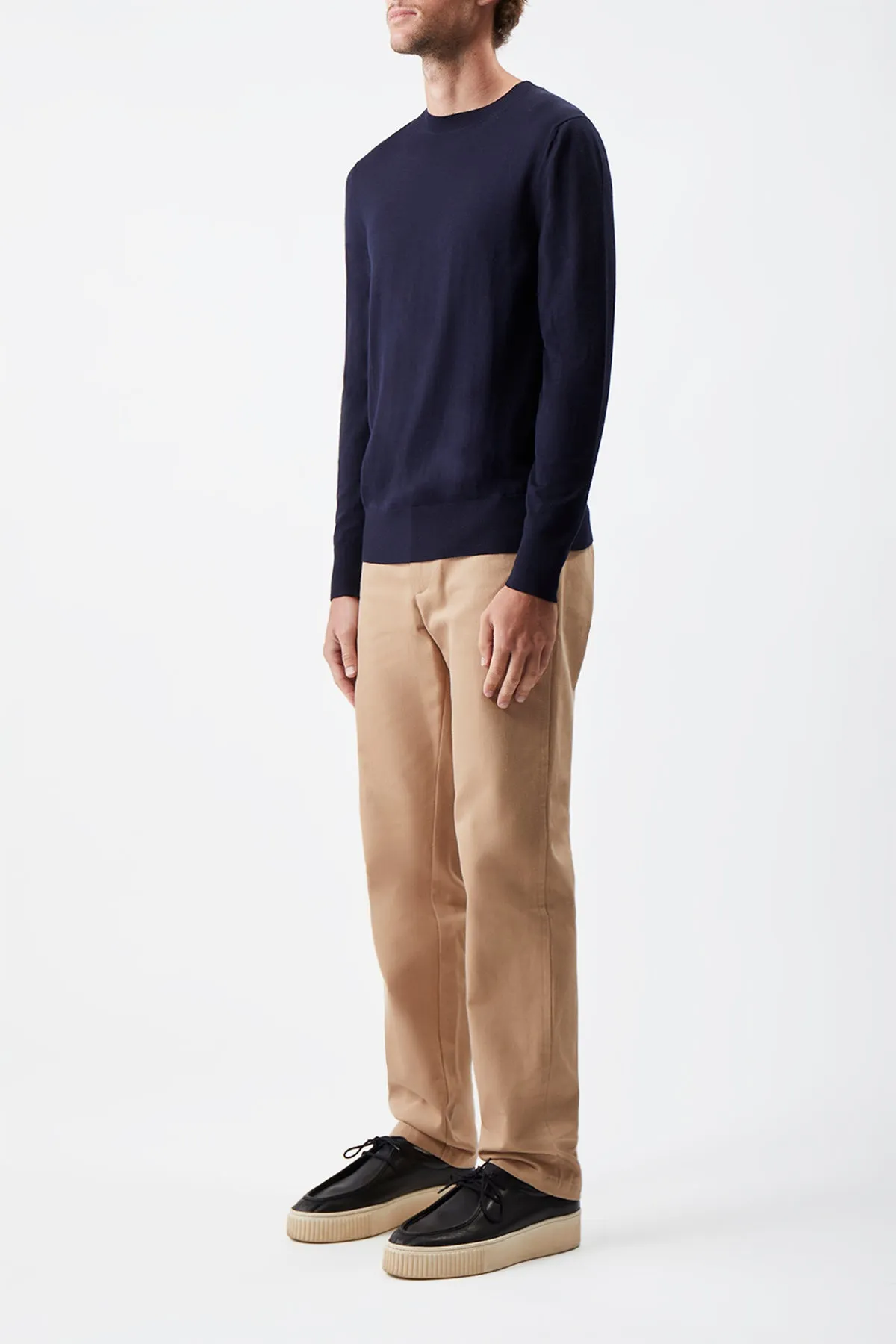 Garment Dyed Process Palco Knit Crewneck in Navy Merino Wool