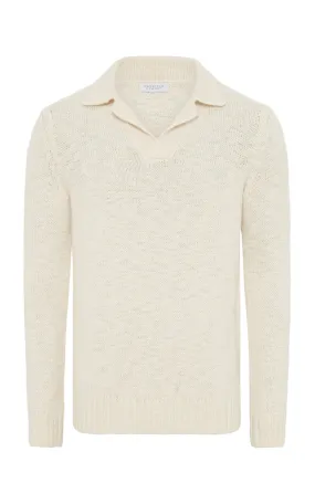 smooth zipper simple design Aled Knit Polo in Ivory Cashmere