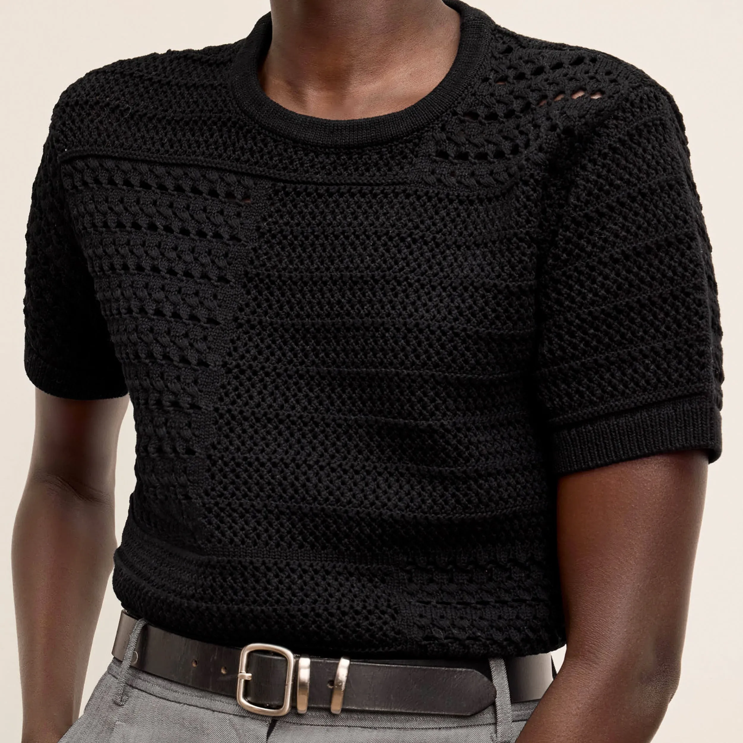 Sina Top - Crochet Knit :: Black Sporty Style Quick Dry Tech