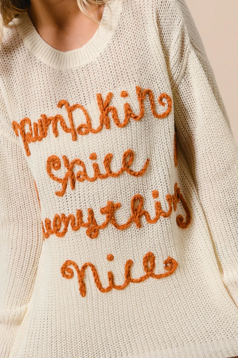 IP8254G-08 | PUMPKIN LETTERING THANKSGIVING SWEATER Contoured Back Panel