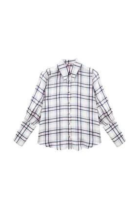 Skipper  Blouse - Navy & Blush Plaid BreathableMaterial WrinkleResistantTextile
