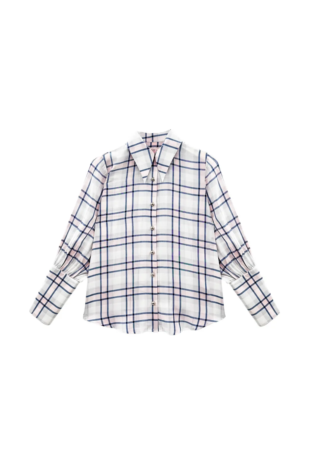HygienicCoating standard fit Skipper  Blouse - Navy & Blush Plaid