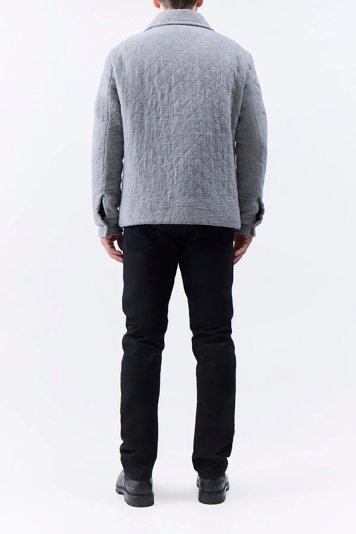 Elasticated Waistband Skye Paddock Jacket in Light Grey Melange Cashmere Linen