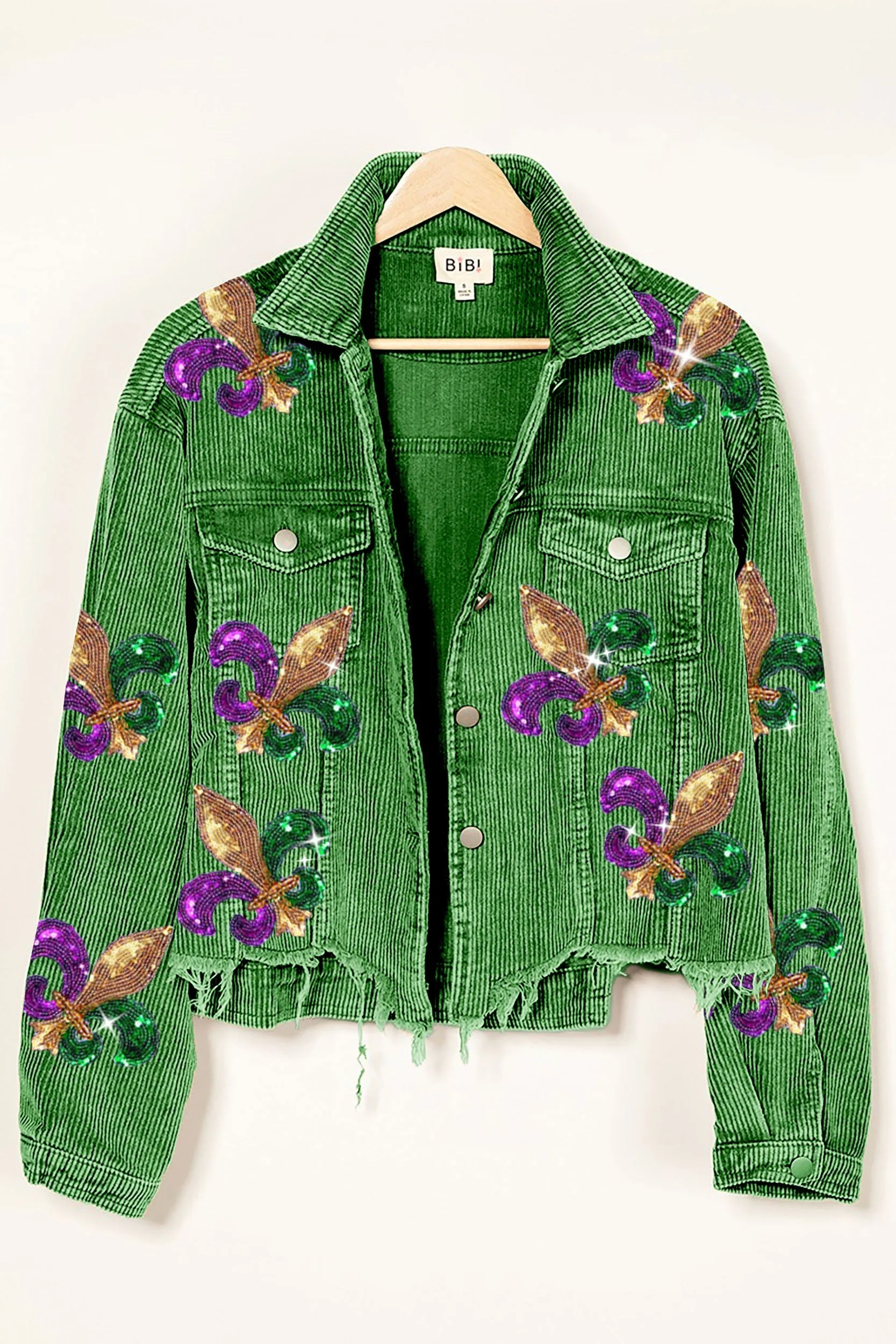 IP6187G-18 | FLEUR DE LIS SEQUIN PATCHES MARDI JACKET Indoor Event