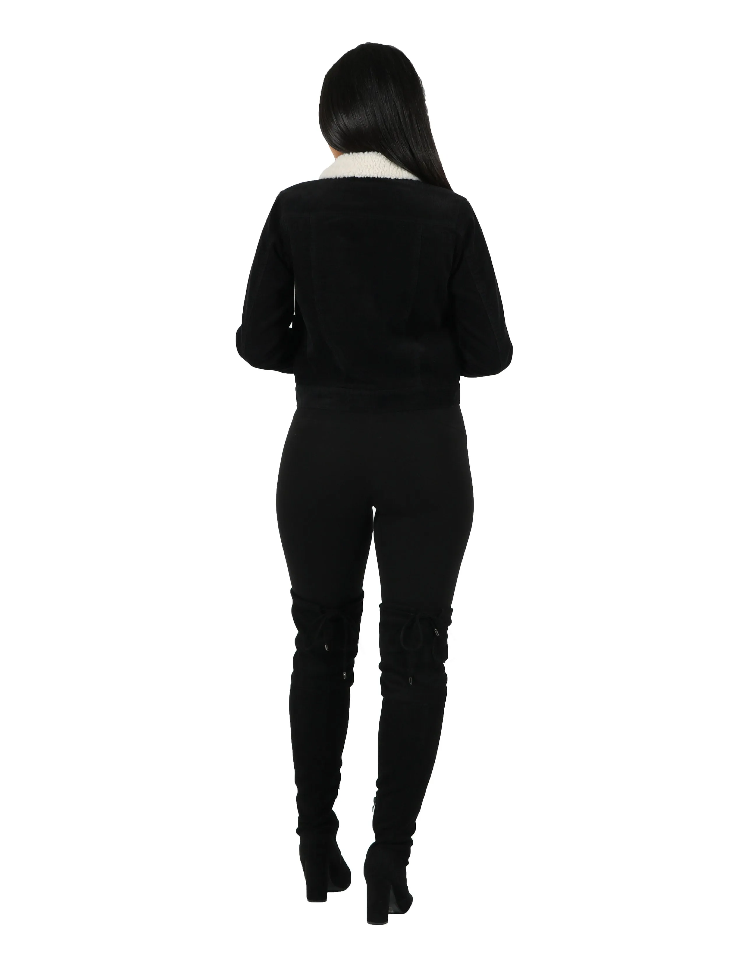 Foldable Storage Corduroy Jacket with Sherpa Lining