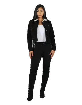 DoubleLayeredHem ReflectiveTrimDetails Corduroy Jacket with Sherpa Lining