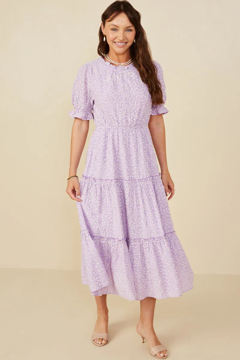 Contrast-Lining polka-dot Ditsy Floral Embroidered Tiered Dress