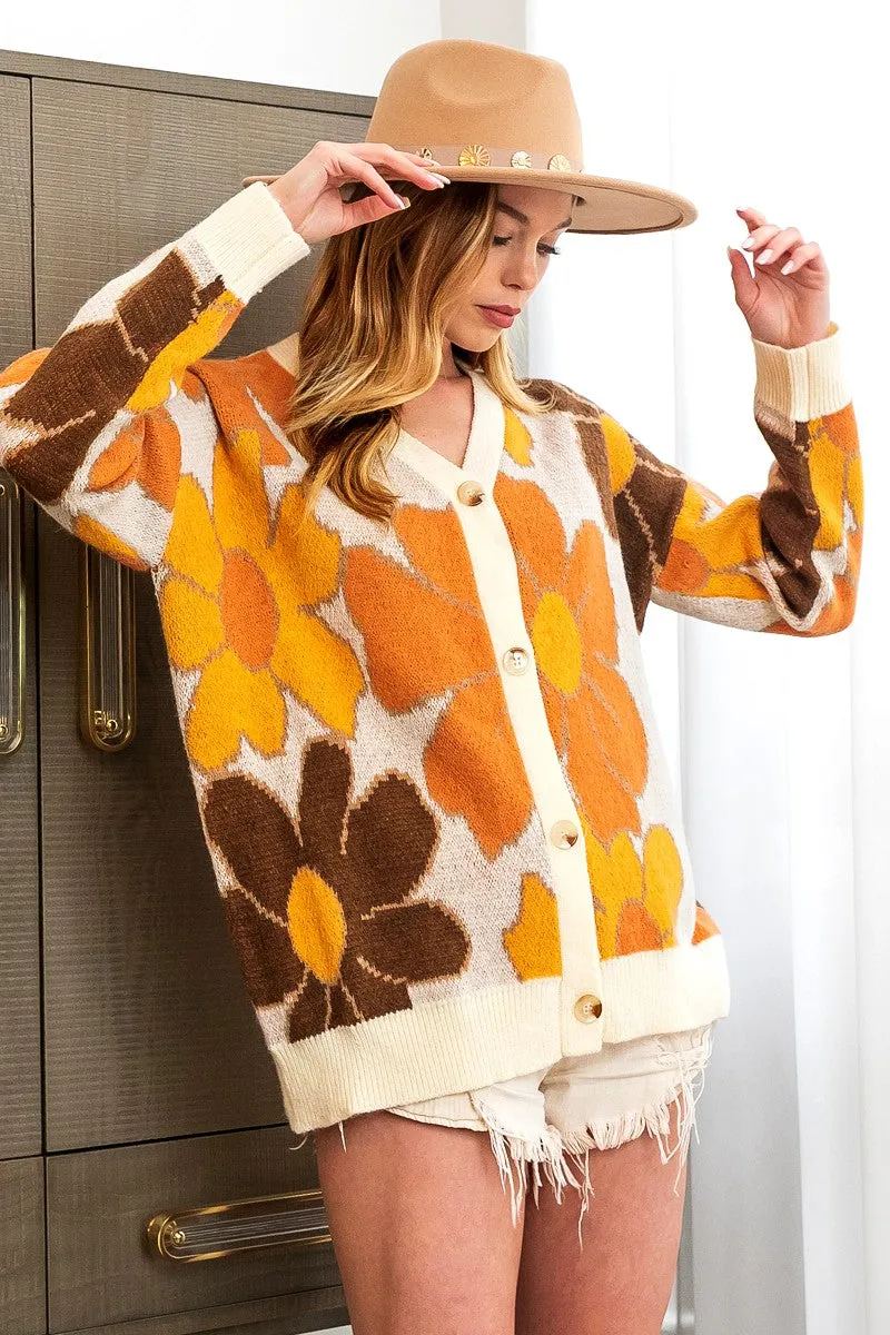 Crisp Clean Fit IP8447J-02 | FLOWER PATTERN V-NECK SWEATER CARDIGAN