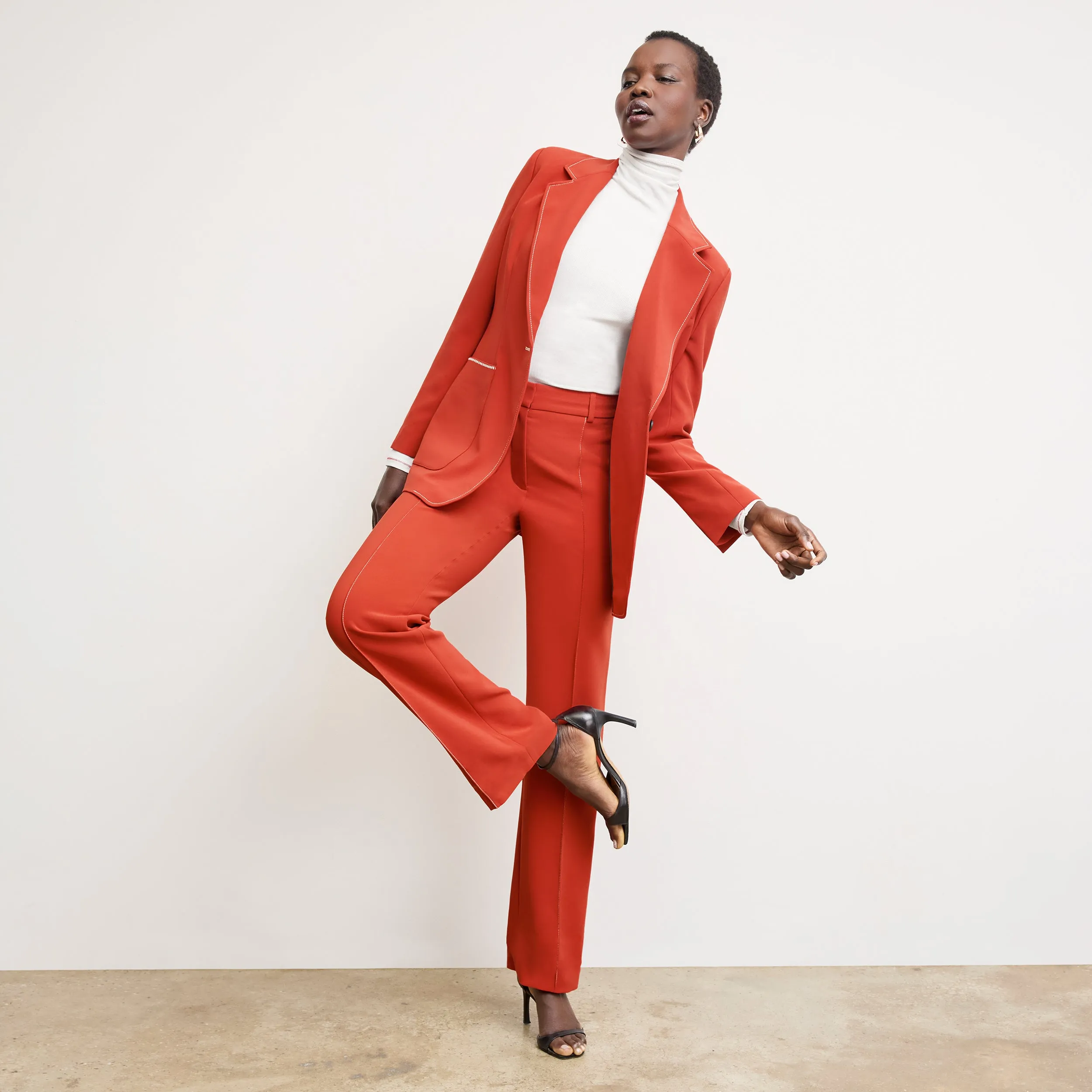 Layered Panel Design DurableBlendFabric Athena Jetset Blazer - Everyday Crepe with Topstitch :: Ginger