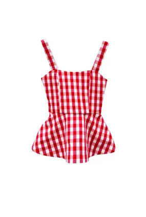Buru x Val The Peplum Bustier -Red Gingham LowImpact Dye Process NonScratchSurface