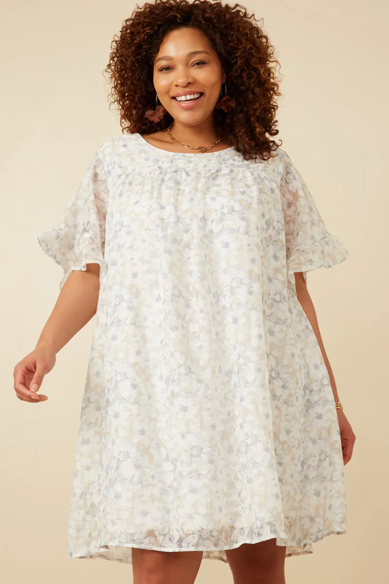 Back-Pocket Light Floral Tulip Sleeve Dress
