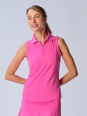 OdorResistantFinish Sleeveless Zip Polo in Hot Pink