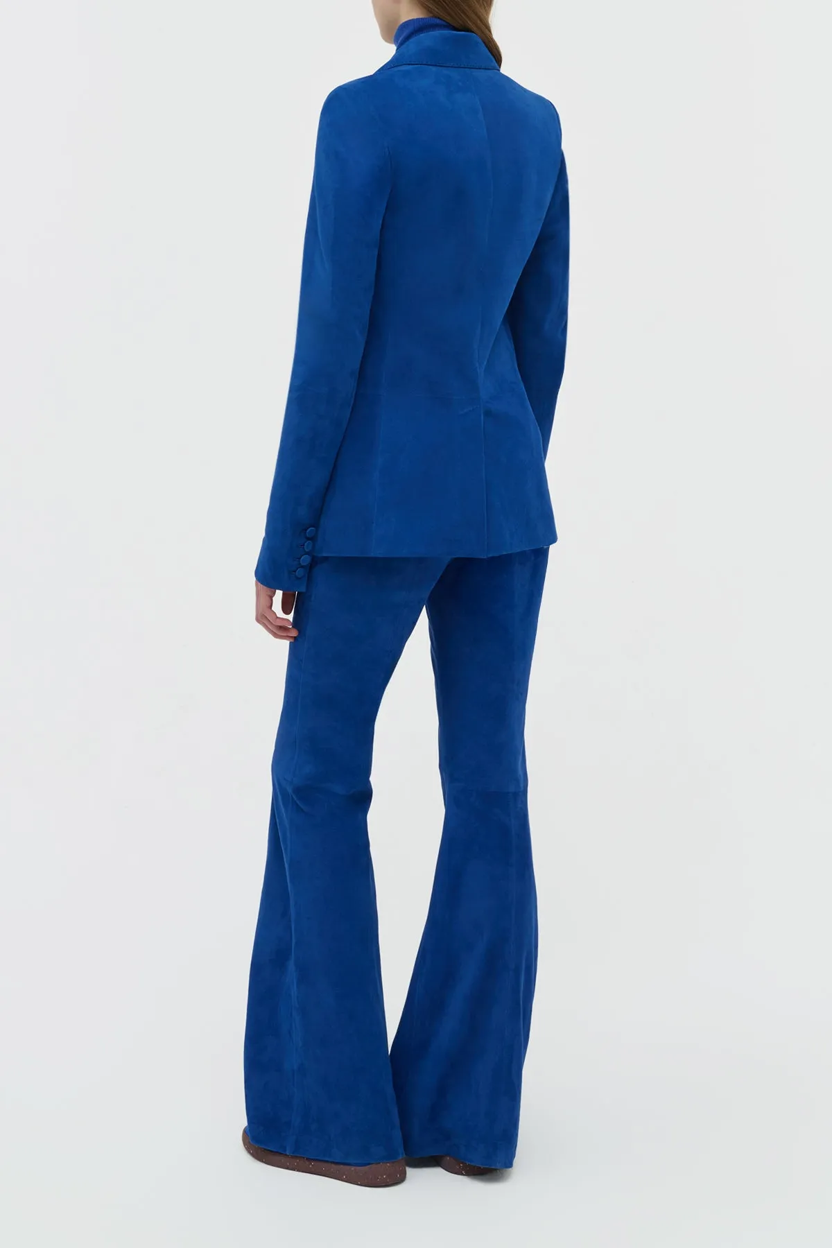 Rhein Flare Pant in Cobalt Suede Wrinkle Resistant Treatment SoftLining