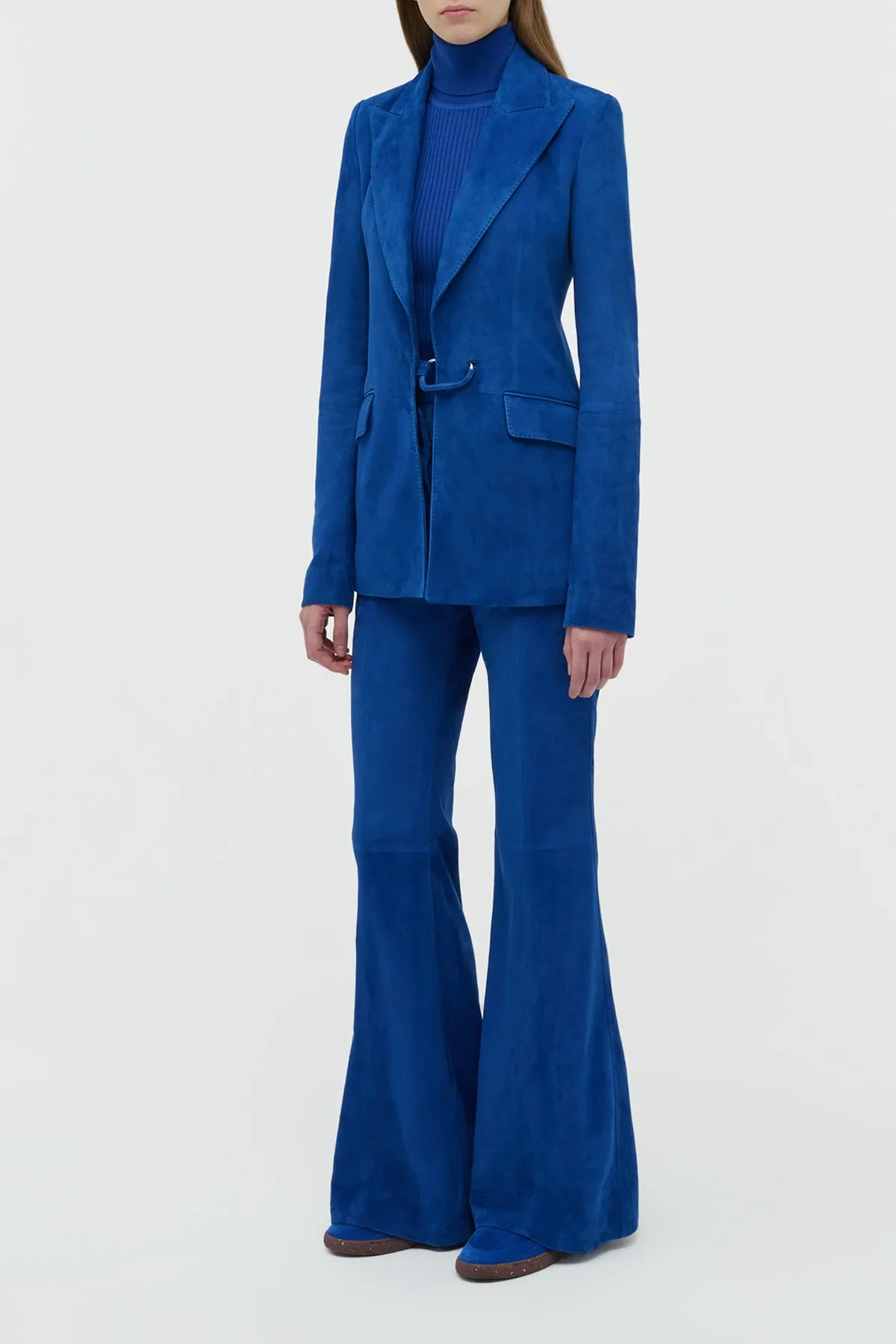 Stretch waistband Rhein Flare Pant in Cobalt Suede