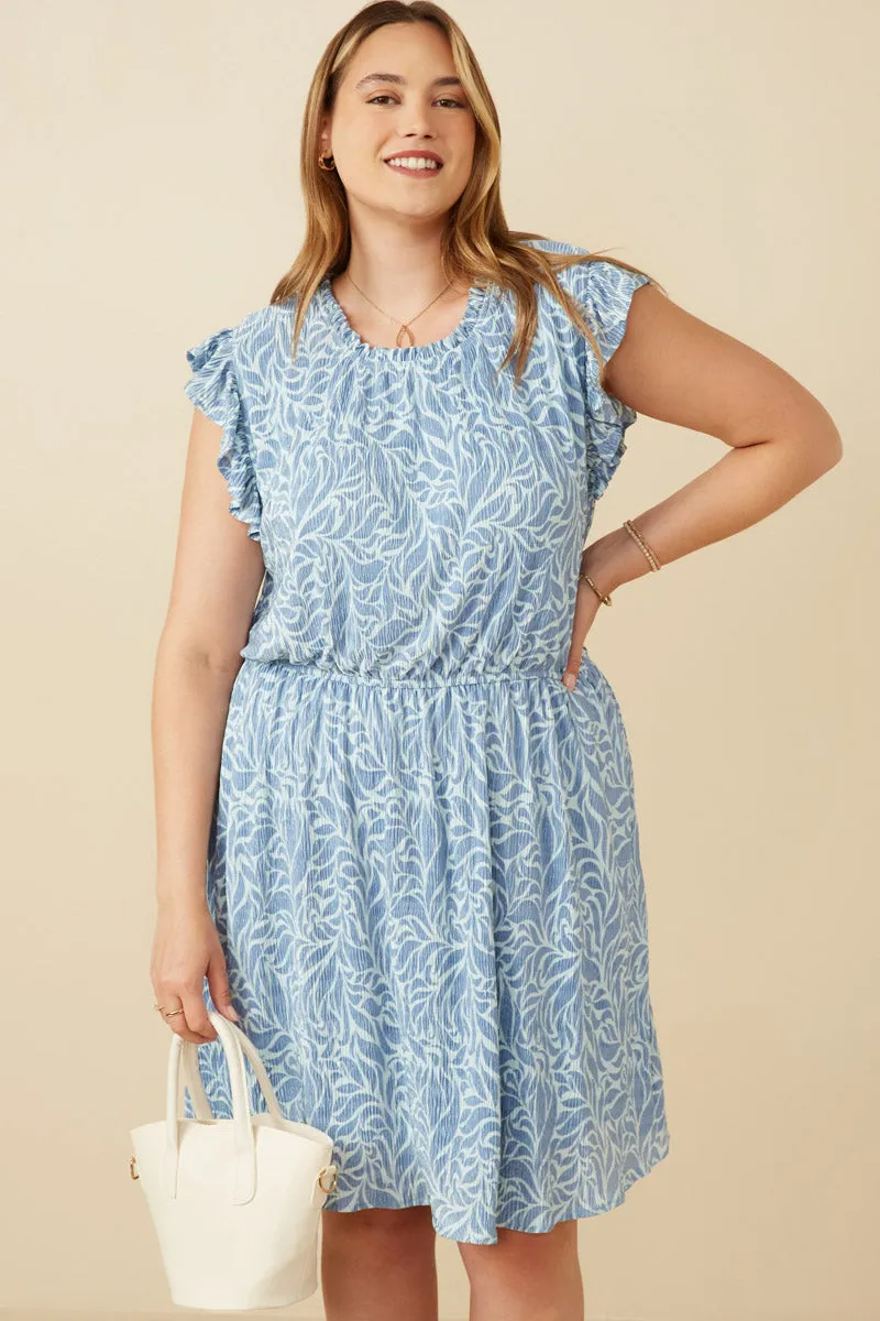 Slinky Pleat Botanical Print Mini Dress Elegant Simplicity City Layers