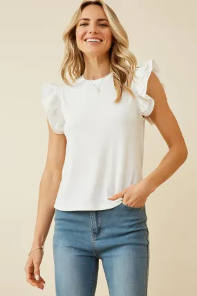 Soft touch finish Layered Ruffle Mix Media Ribbed Knit Tank