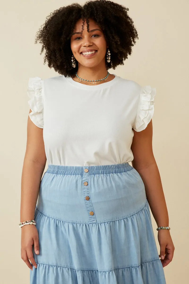 Layered Ruffle Mix Media Ribbed Knit Tank Petal Sleeve Architecture