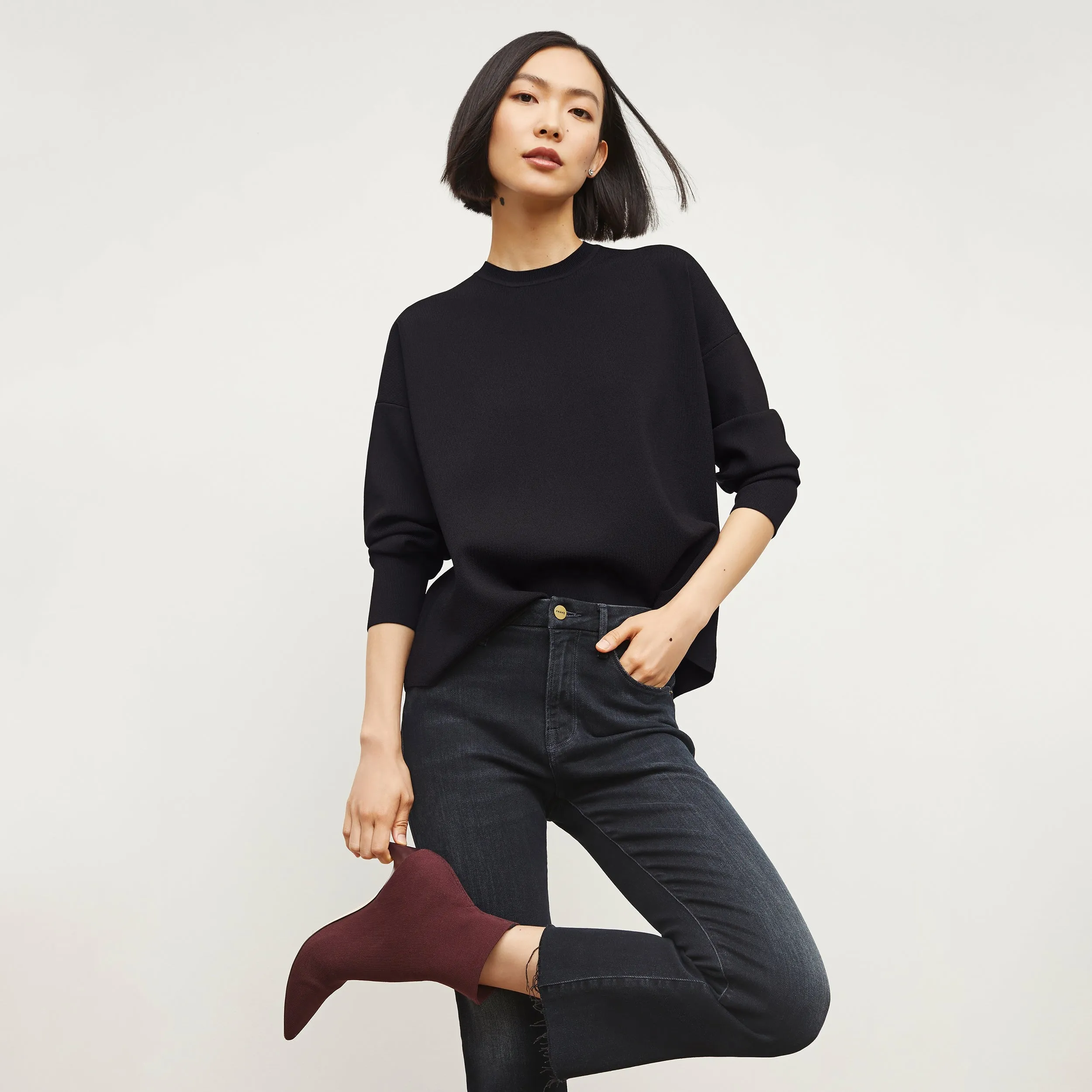 Tear Resistant Weave Frame Denim Le Crop Slim Bootcut Raw Edge Jean :: Marcella