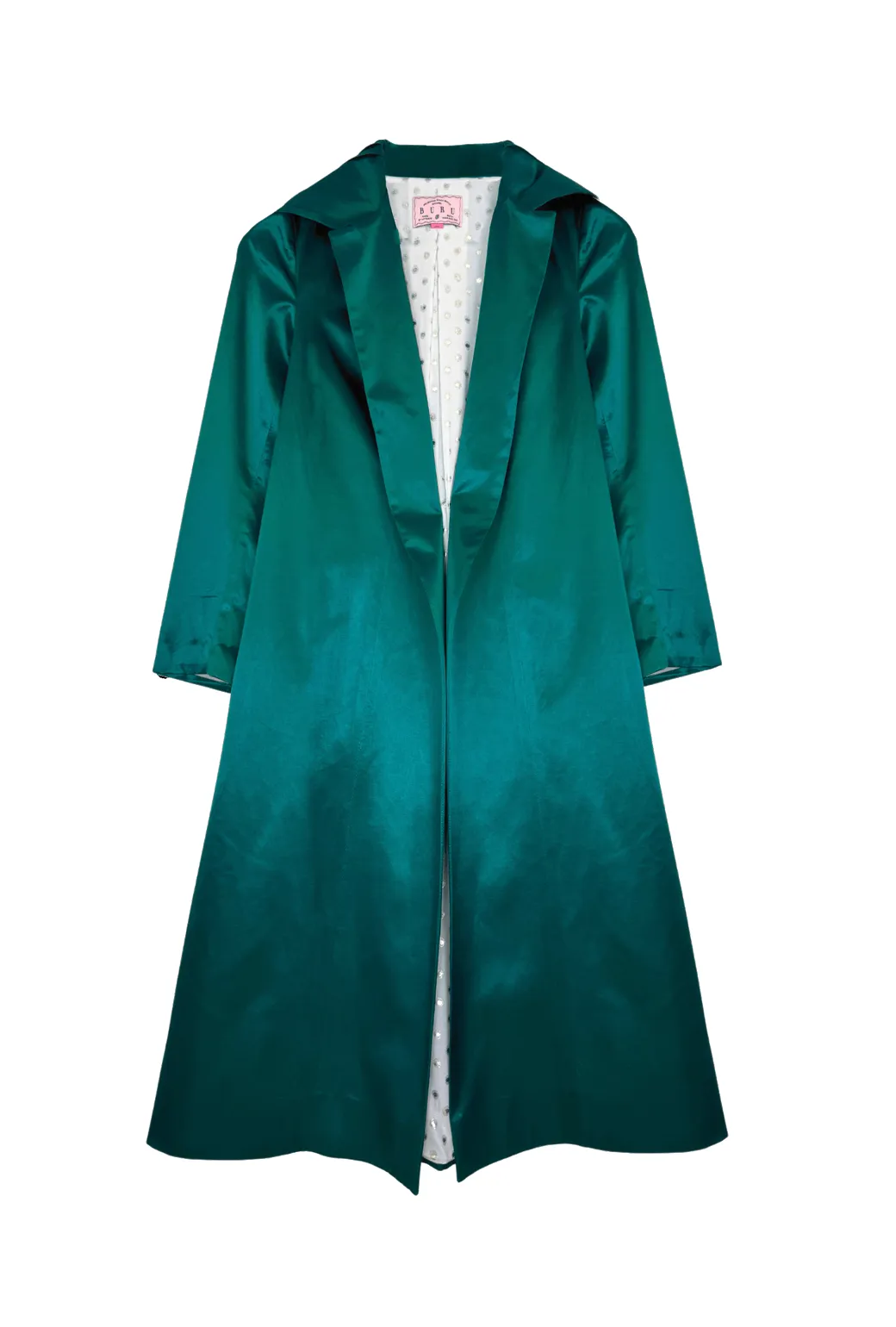 Convertible Neckline UV Protective Coating Evening Coat - Green Satin