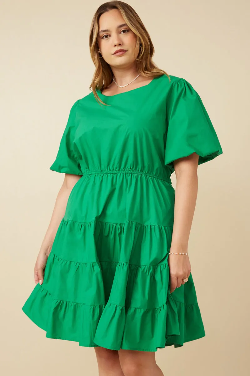 Bow Back Puff Sleeve Poplin Dress Relax Piece Elegant Line