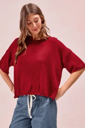 IT4399-01P | SOLID KNIT ROLL UP DETAIL SHORT SLEEVES TOP Breezy Layer Option