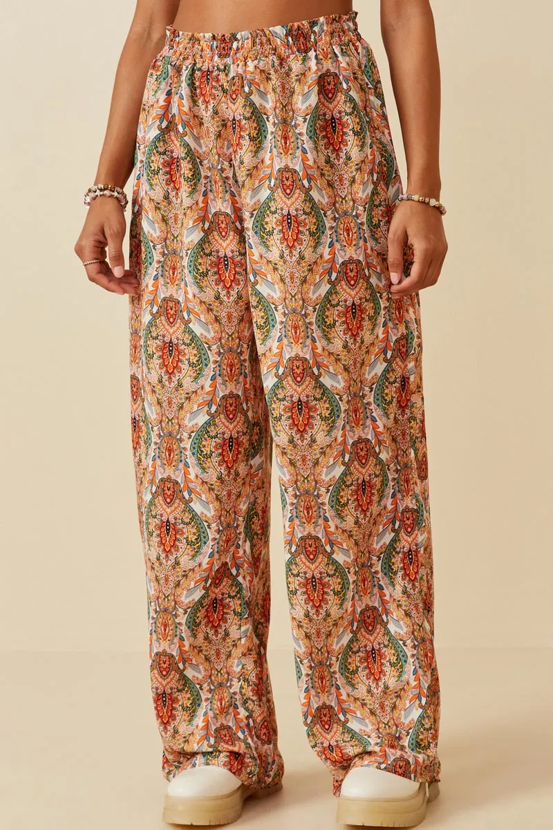 QuickDryTechnology Smock Waist Paisley Print Wide leg Pants