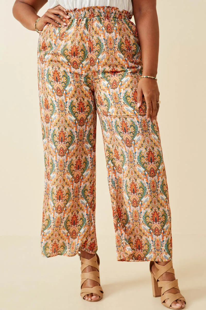 Air Comfort Smock Waist Paisley Print Wide leg Pants