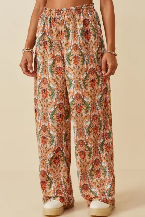 QuickDryTechnology Smock Waist Paisley Print Wide leg Pants