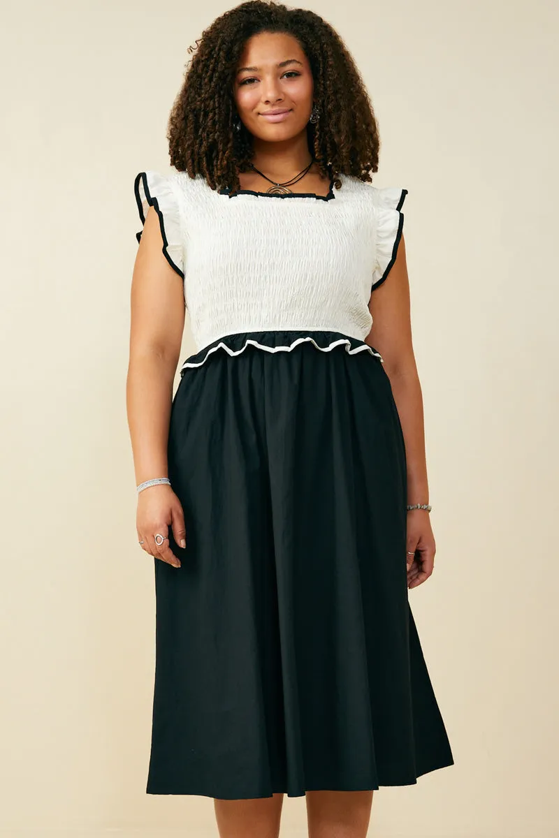 Smocked Bodice Contrast Detail Dress Satin Grace