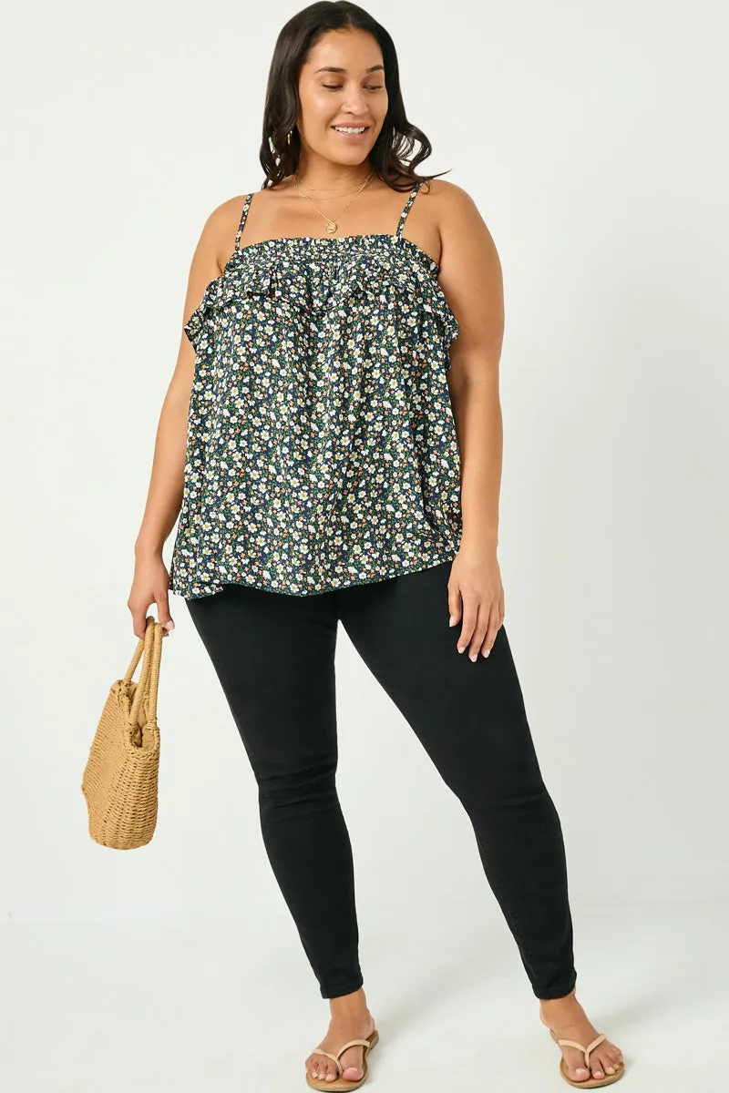 Soft Sweater Smocked Floral Ruffle Tank