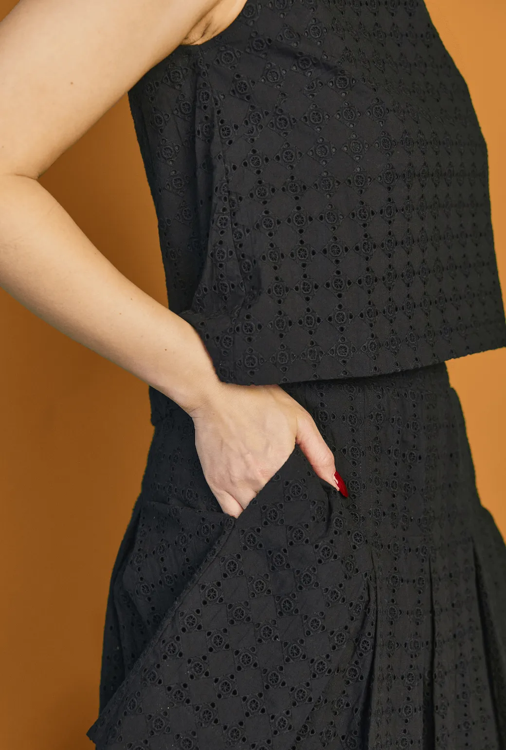 Smocked MINI Skirt - Black Eyelet Seamless Waistband No Ride Up