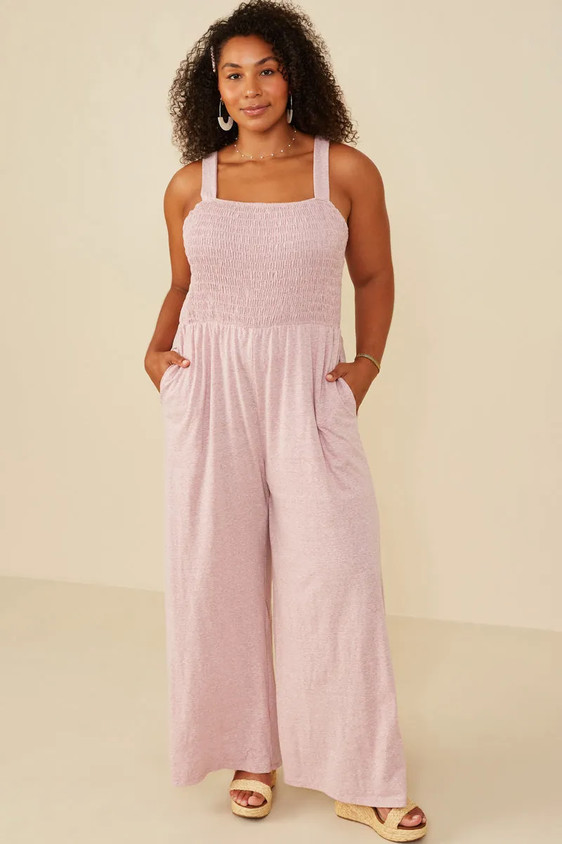 Smocked Strappy Marled Knit Jumpsuit Travel Edge Airy Comfort