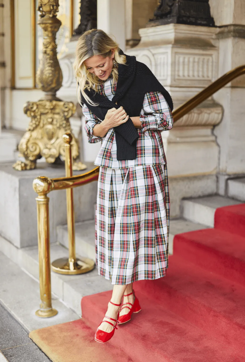 StaticResistantMaterial Smocked Waist MIDI Skirt - Dress Stewart Plaid