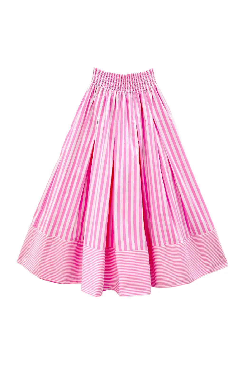 Air Flow Smocked Waist MIDI Skirt - Pink Stripe