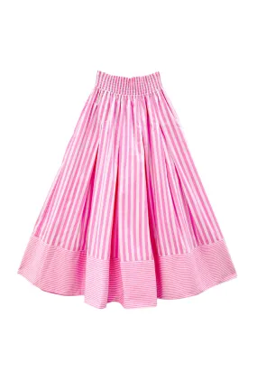 Air Flow Smocked Waist MIDI Skirt - Pink Stripe