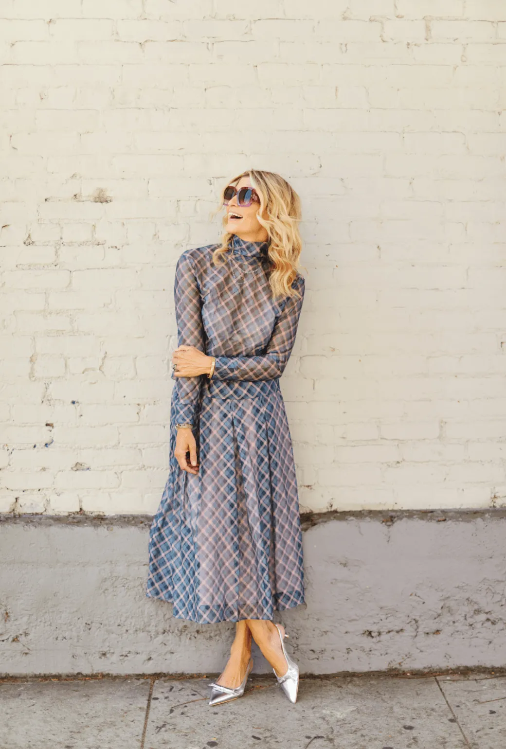 Smocked Waist MIDI Skirt - Sheer Plaid Boho chic