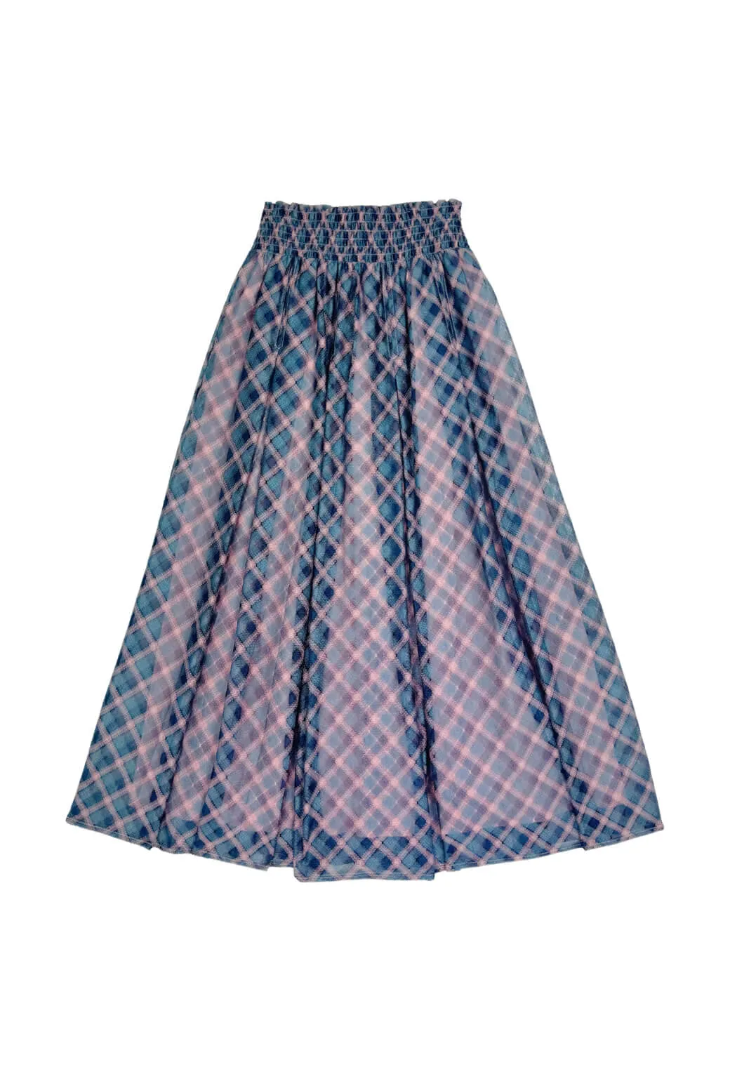 Quick Release Closure All Time Use Smocked Waist MIDI Skirt - Sheer Plaid