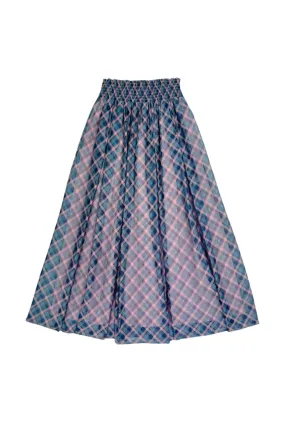 Quick Release Closure All Time Use Smocked Waist MIDI Skirt - Sheer Plaid