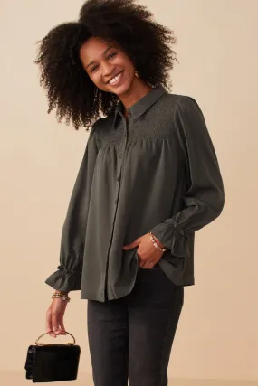 RelaxedNeckline Smocked Yoke Garment Washed Tencel Tunic