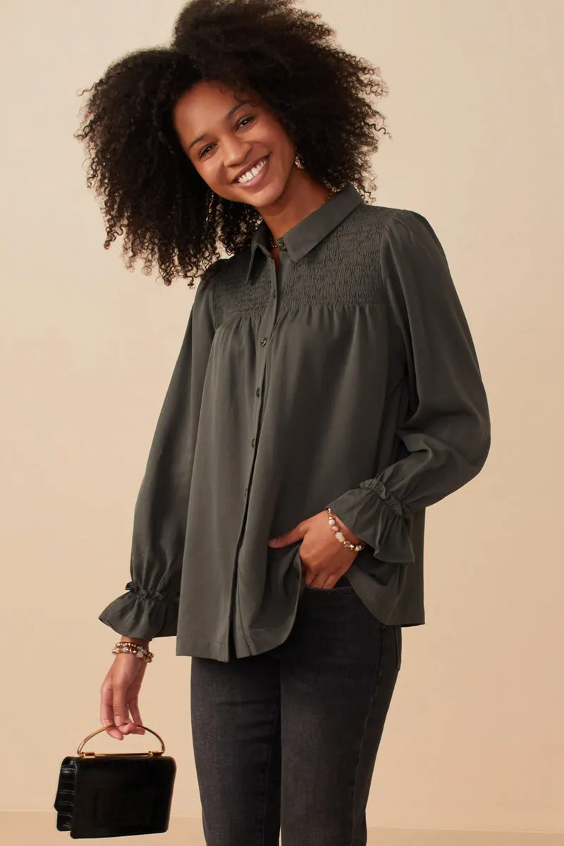 Smocked Yoke Garment Washed Tencel Tunic WaterRepellent Coating Wear Resistant Edge