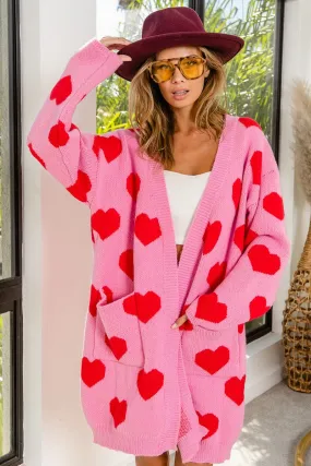 Stylish Comfort IP6449G-01 | HEART PATTERN LONG KNIT CARDIGAN WITH POCKETS