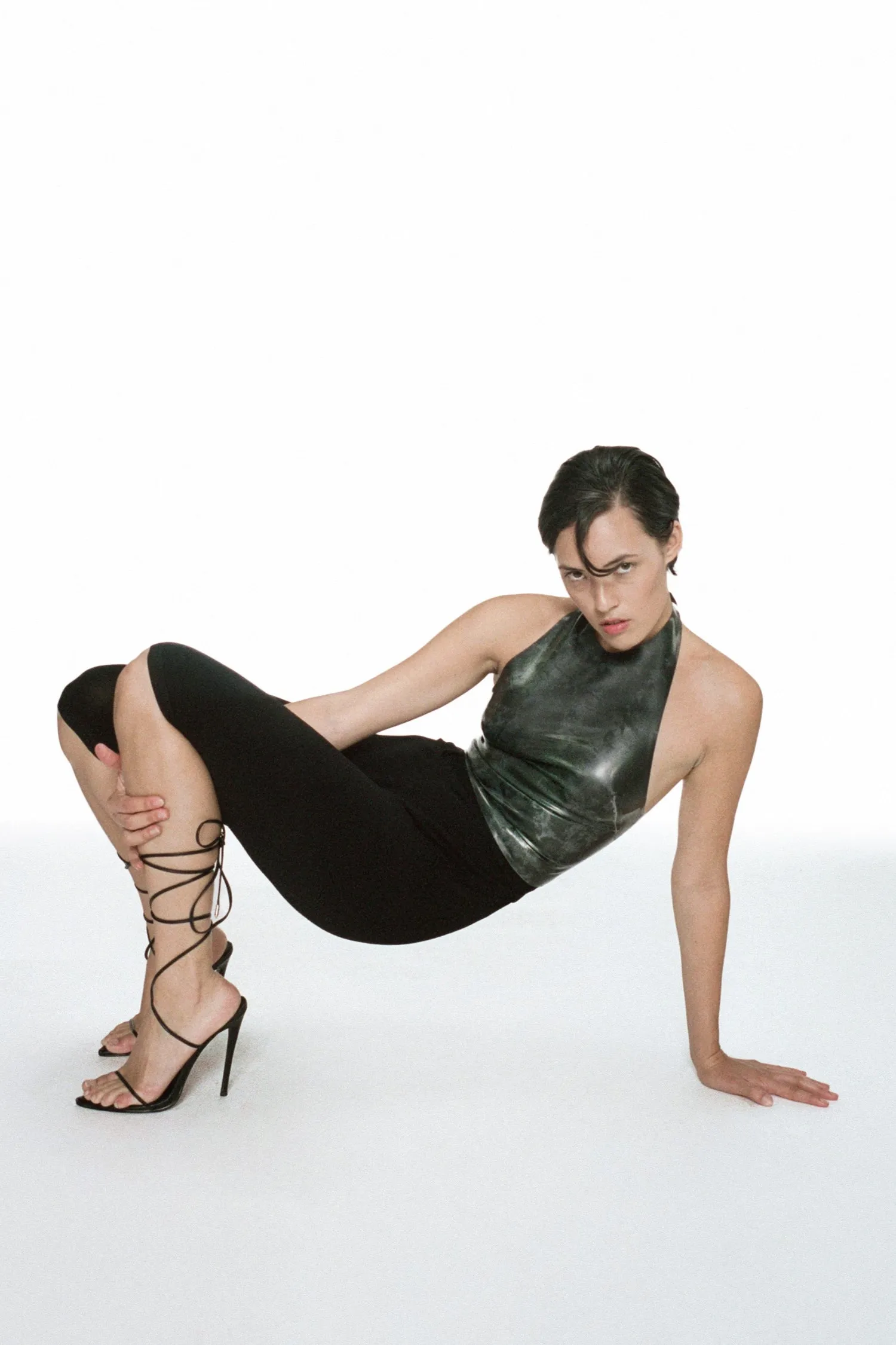 Textured Weave NATALIA TOP - BLACK LATEX