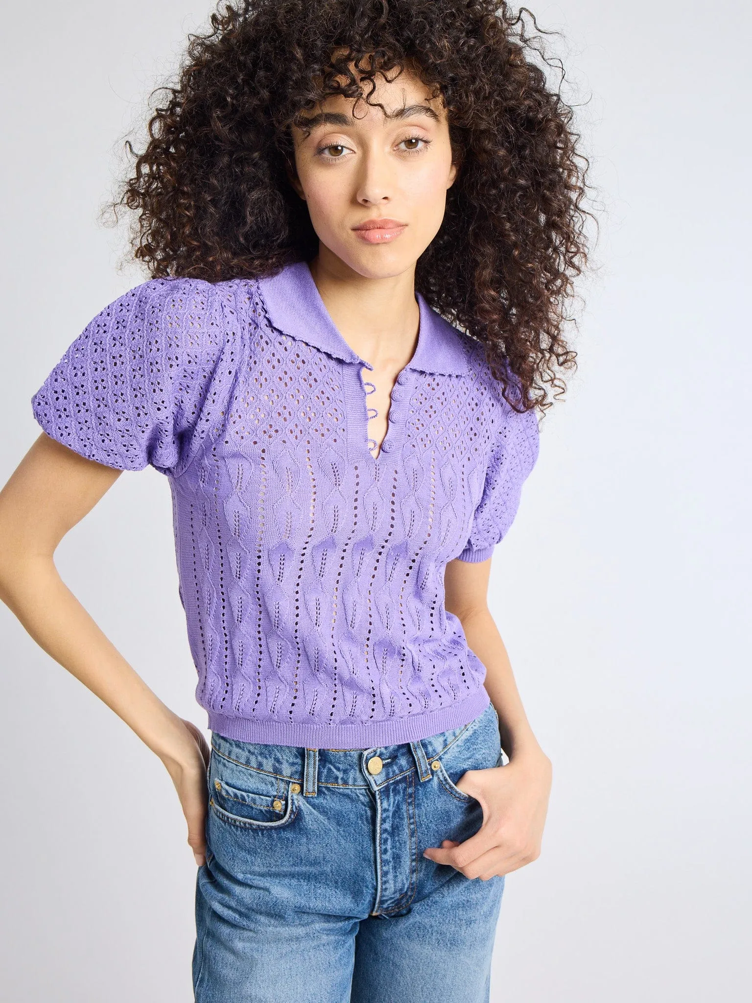 Butter Soft Handfeel High Neckline Structure Nina Henley in Periwinkle