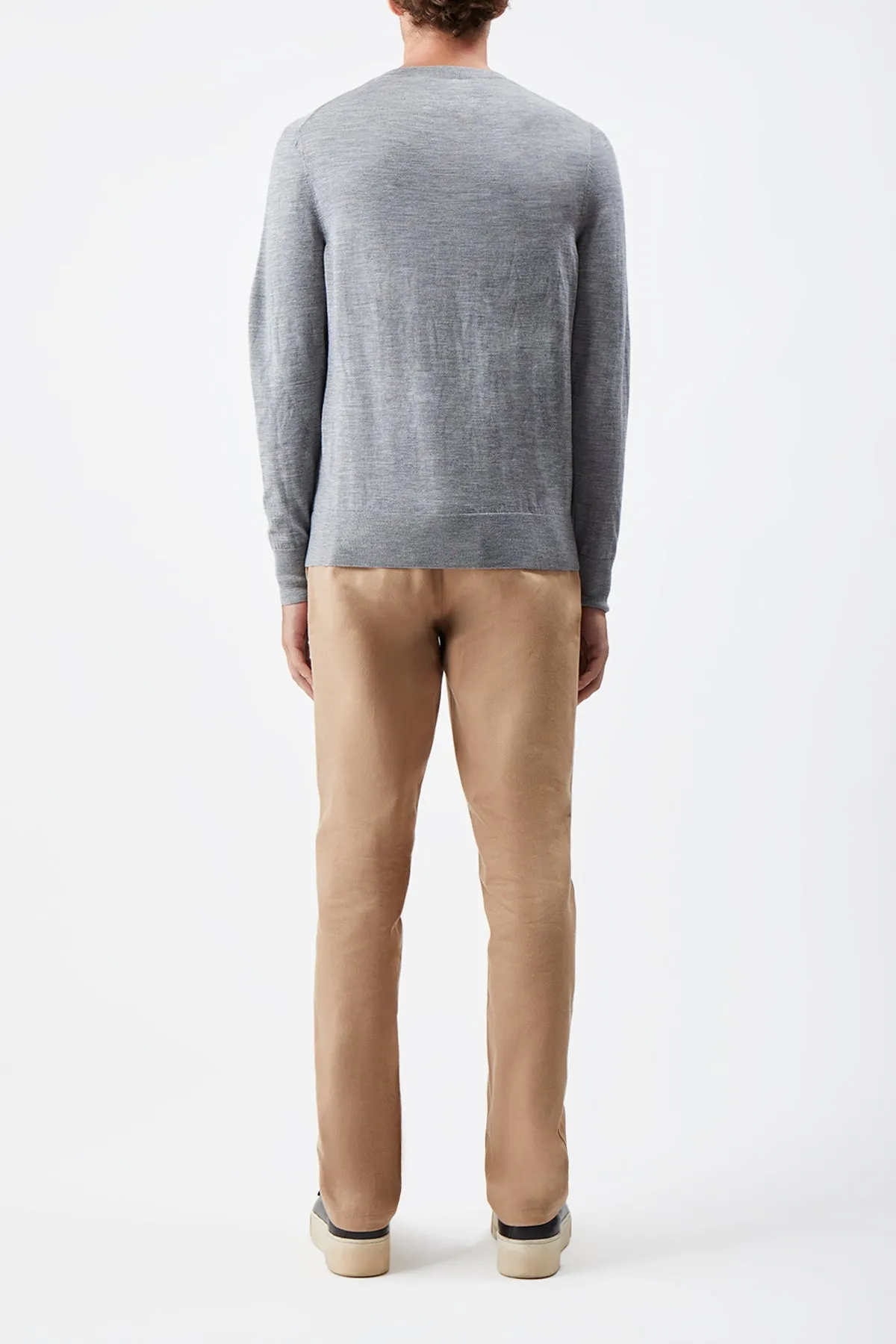 Palco Knit Crewneck in Heather Grey Merino Wool Soft Texture