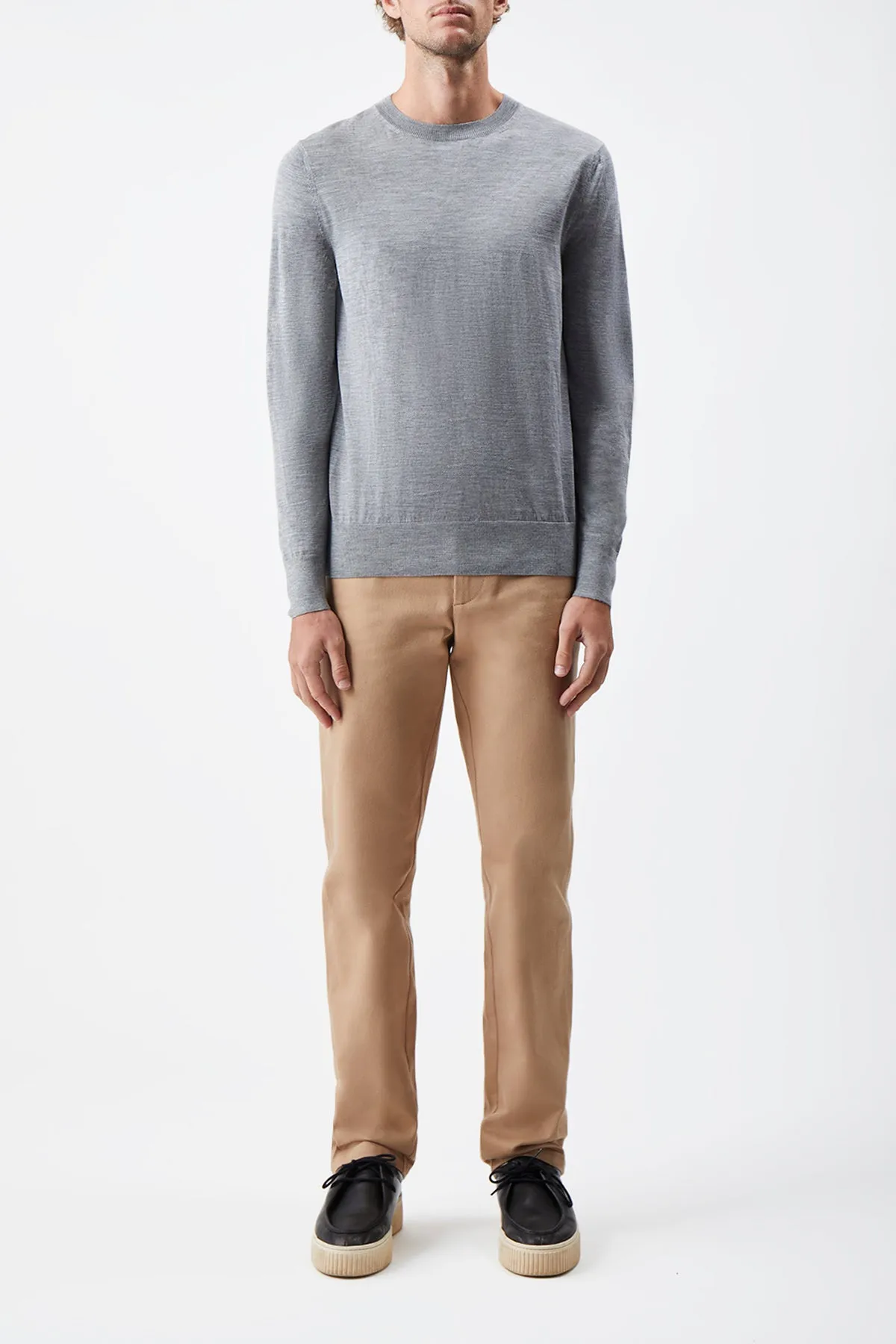 Ventilated Armhole Design Cozy Classic Palco Knit Crewneck in Heather Grey Merino Wool