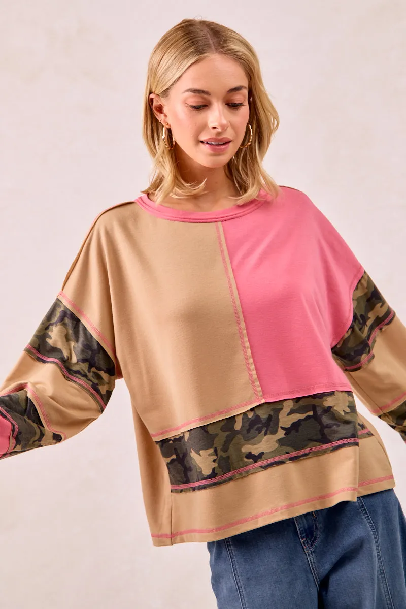 Flared bottom IT4440S-02 | FRENCH TERRY MIXD AND MATCH TOP WITH CAMO PRINT