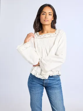 Melba Top in White Embroidered Linen Elegant Cardigan
