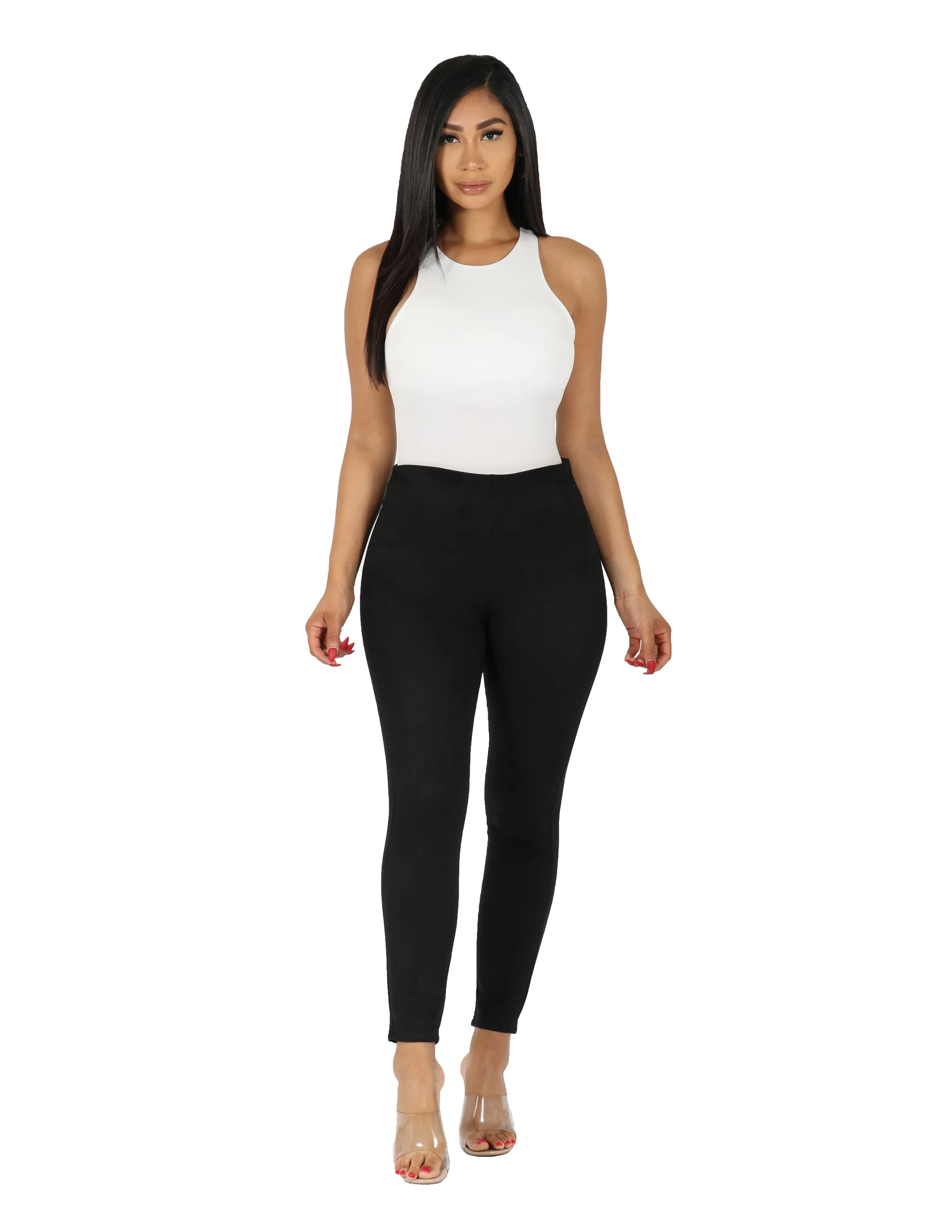 Cotton comfort High Rise Bonded Suede Skinny Pant