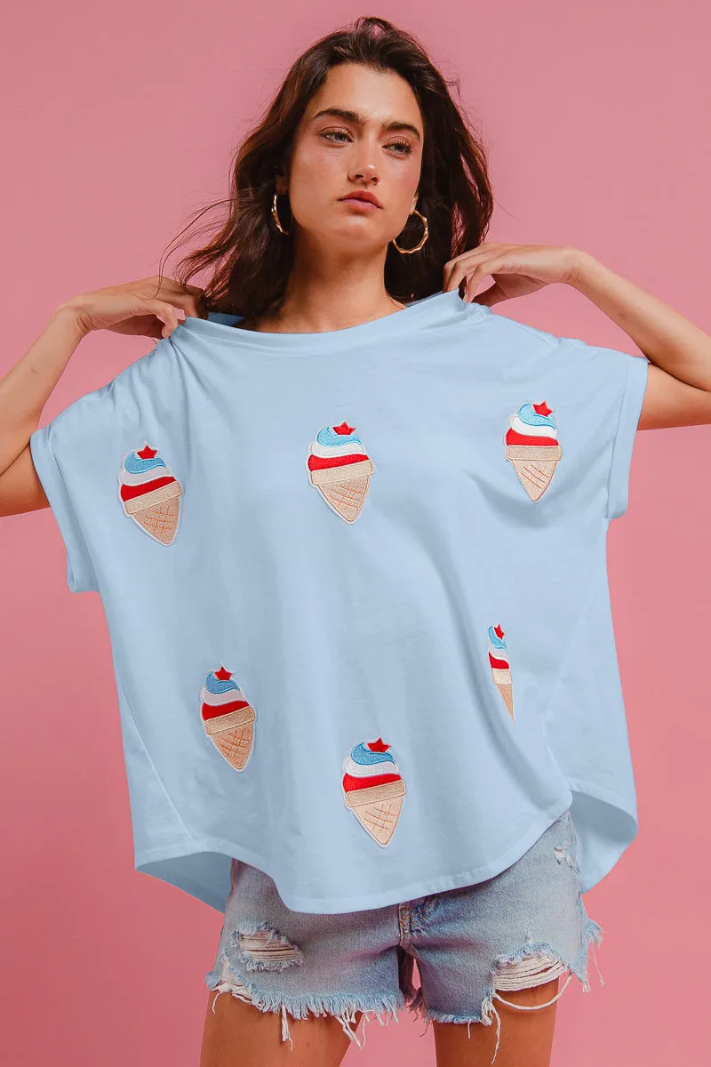 Moisture Wicking Fabric Belted Style IP8188S-55 | SOLID TERRY WITH FOURTH OF JULY THEME PATCHED TOP